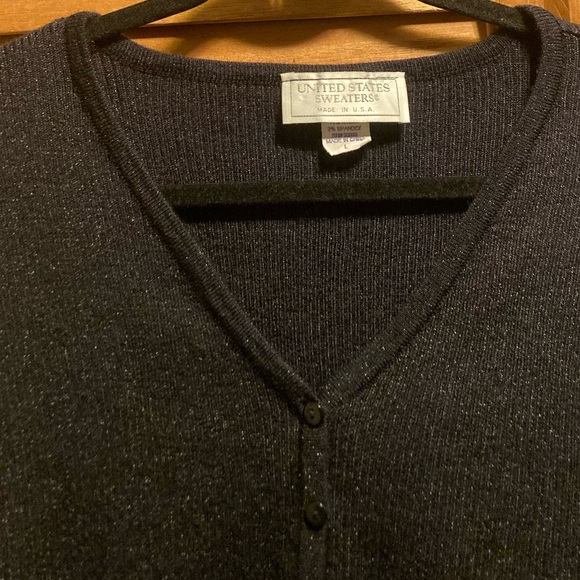 United States Sweaters Black with Silver Metallic Threads Cardigan - Picture 4 of 12